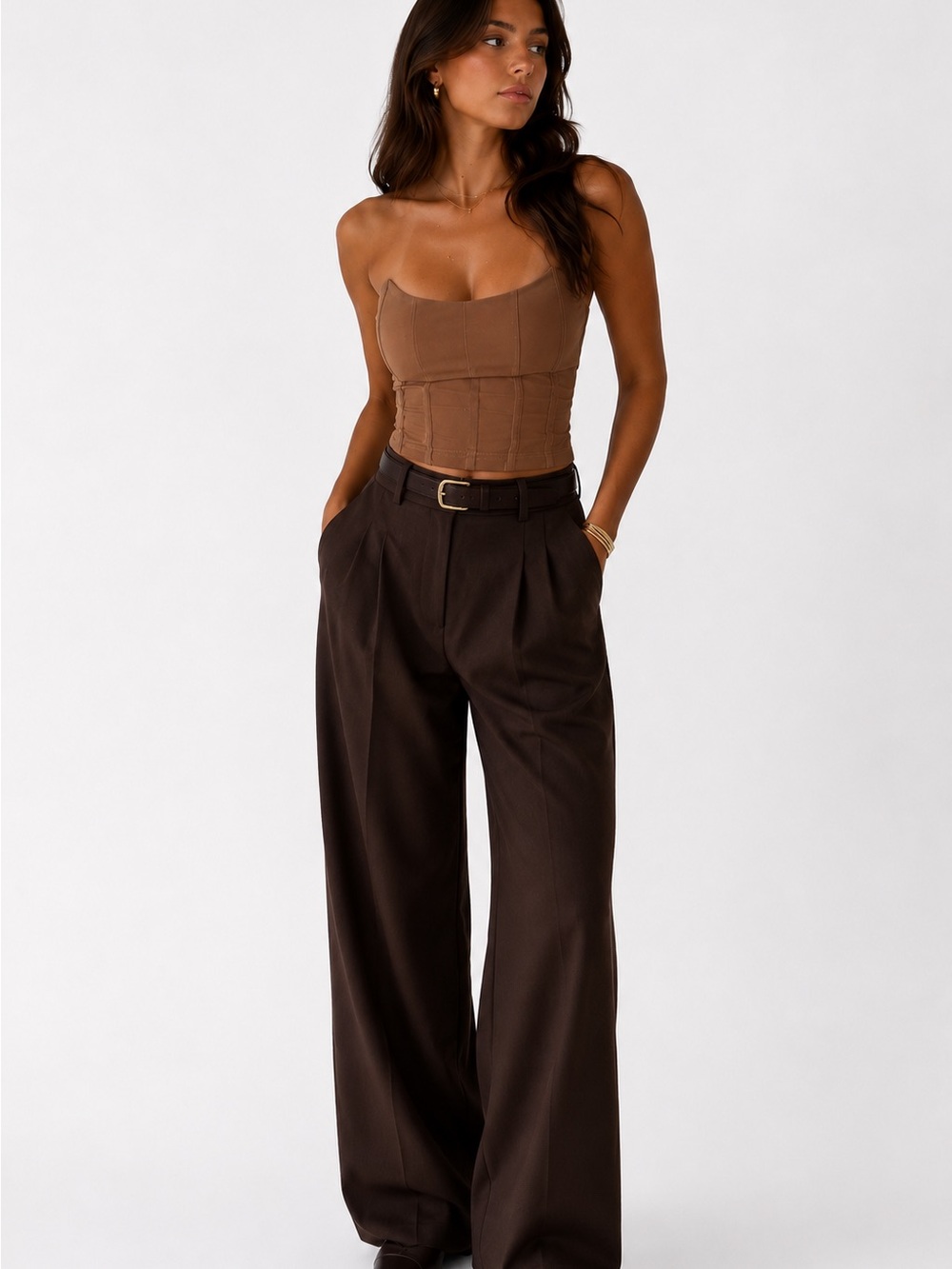 Tiger Mist mesh corset top in the perfect caramel tan